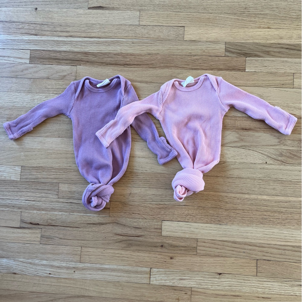 Set of Two spearmint love waffle gowns for newborn- pink and lavender